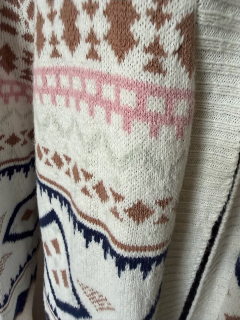 Serra NEW w/Tags Open-Front Ivory Geometric Knit Long Cardigan Sweater Large - Picture 5 of 8